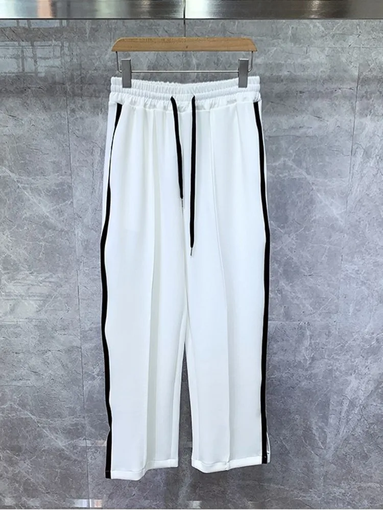 여름 남자 레저 Tracksuit 야외 짧은 소매 T 셔츠 탄성 허리 Sweatpants 2 조각 세트 느슨한 바지 세트 남성 M-XL