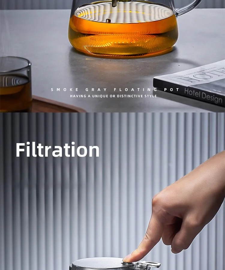 Description Picture 5 of itemGIANXI Piao Yi Cup High Borosilicate Glass One Button Press Filter Tea Pot Individual Tea Bin Teapot With Handle