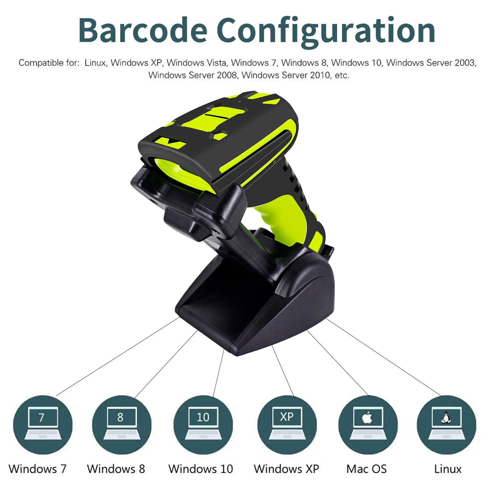1D/2D 433MHz Wireless Bluetooth Industrial Handsfree Barcode Scanner 2625 Feet Transmission Distance Cordless Charge Base