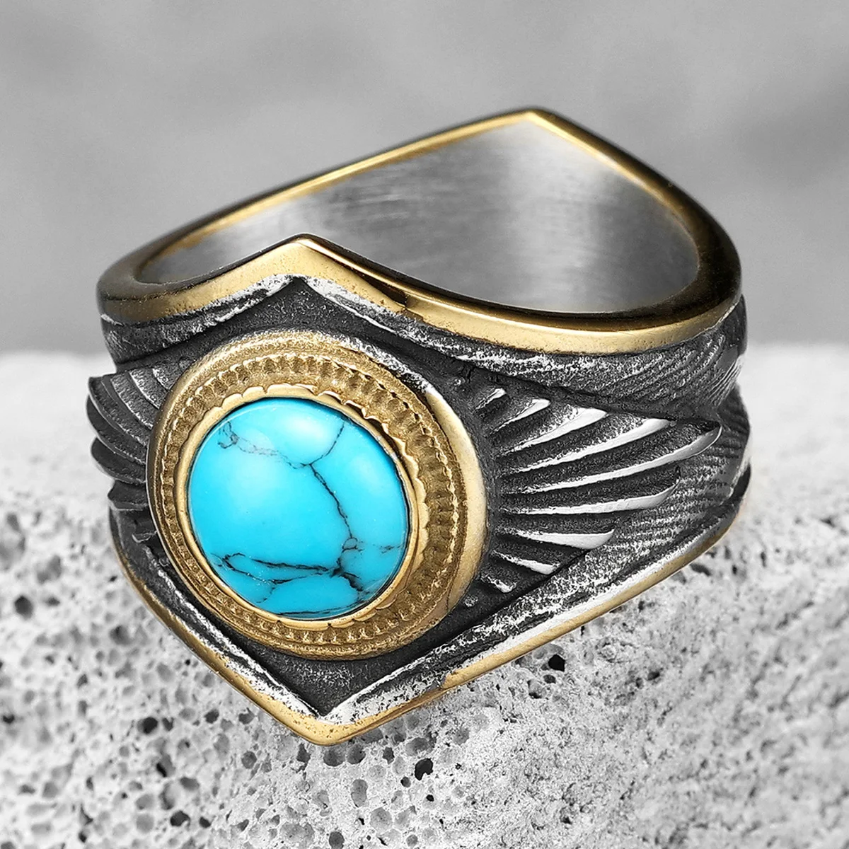 Luxurious Turquoise Gemstone Men's Ring - Retro Classic Jewelry Gift