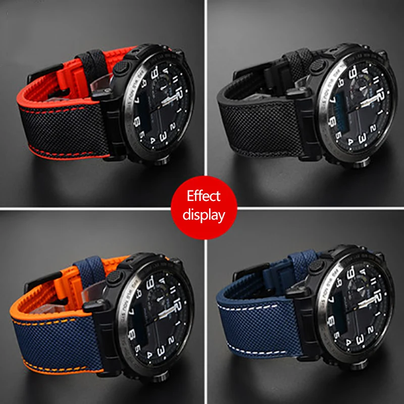 Durable Nylon Rubber Bottom Sports Watchband - 24mm Canvas Silicone Strap