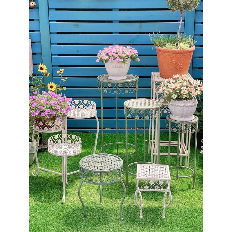 

Wrought iron small flower stand Flower pot raised pot stand European pastoral style retro