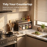Étagère à épices de cuisine sans perçage, multifonctionnelle, murale ou à poser sur comptoir, pour le rangement des assaisonnements 2