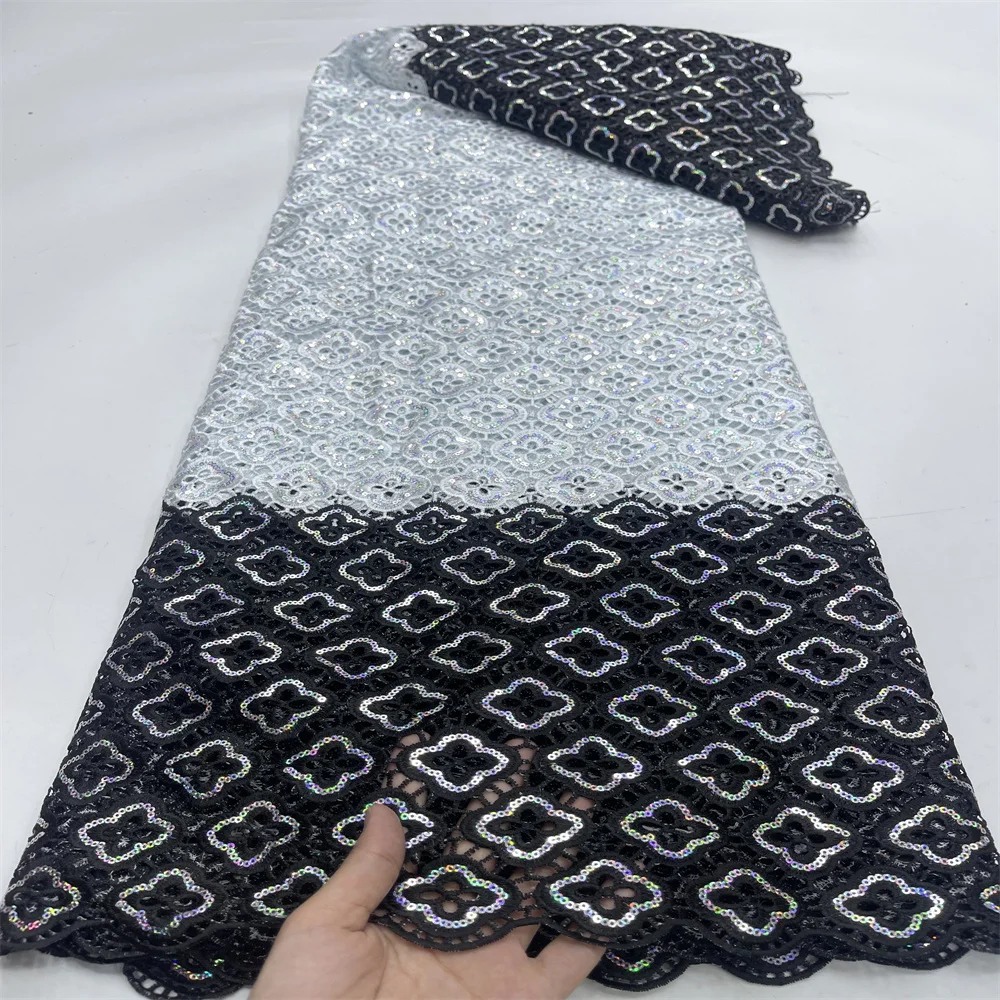 

Новинка 2024, нигерийская кружевная ткань из гипюра, Высококачественная африканская кружевная ткань с блестками для женщин, свадебная фототкань
