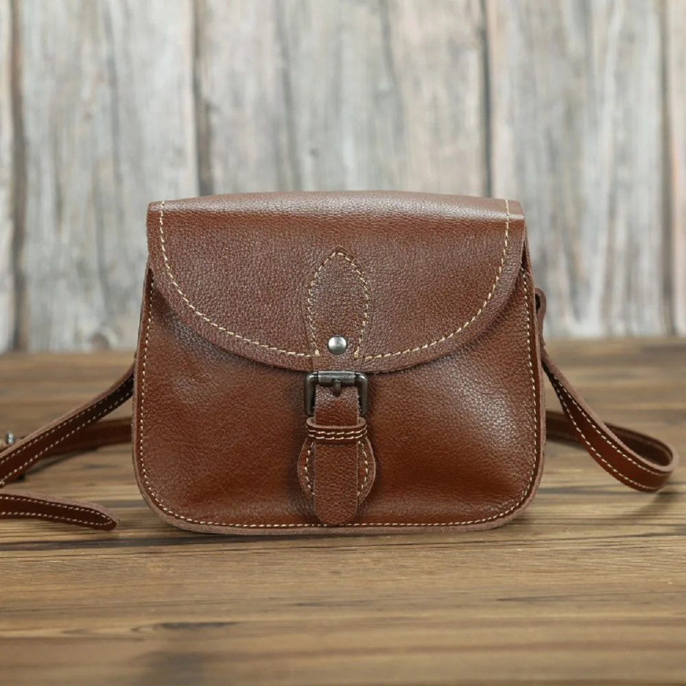 Small Crossbody Bag Vintage Brown Genuine Leather Messenger Bag