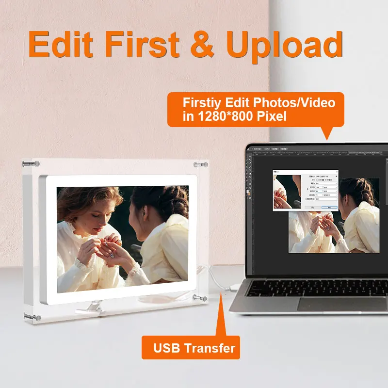 10.1inch Acrylic digital photo frame 1280x800 Landscape Display With Battery 1G Memory Tyep C NFT Picture Display video frame