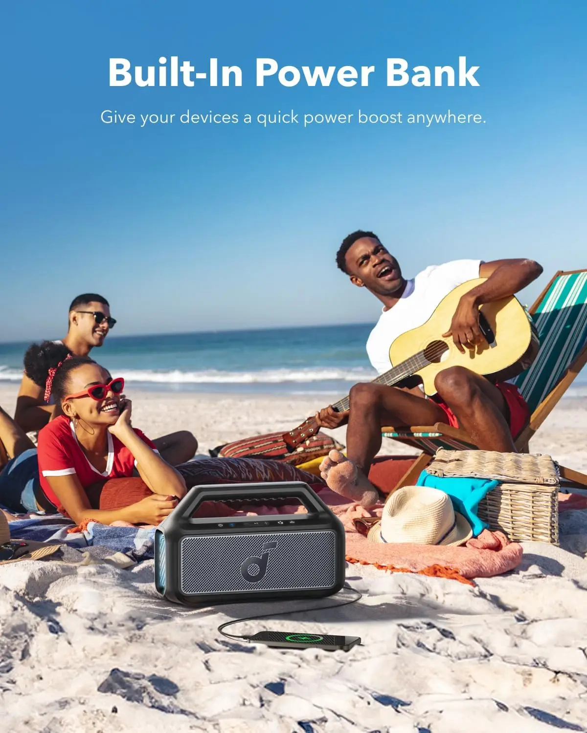 Boom 2 by Anker, Outdoor Speaker, 80W, Subwoofer, BassUp 2.0, 24H Playtime, IPX7 Waterproof, Floatable, RGB Lights, USB-C, Custo