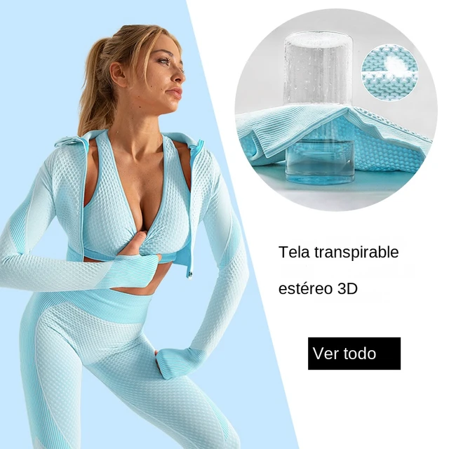 Conjunto de Yoga sin costuras para mujer, ropa deportiva de entrenamiento  para gimnasio, Top corto de manga larga, Leggings de cintura alta,conjunto  deportivo mujer,conjunto deportivo mujer. trajes deportivos 2/3 - AliExpress