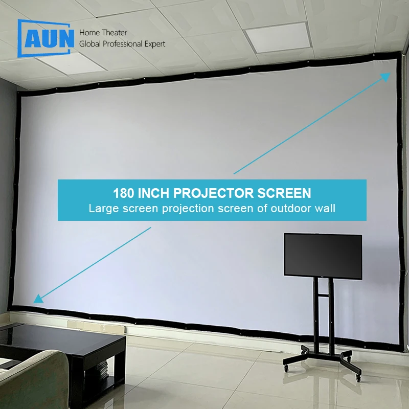 AUN180InchProjectorScreenUpgradeThickerProjectorScreenOutdoorSchoolSquareWallLarge