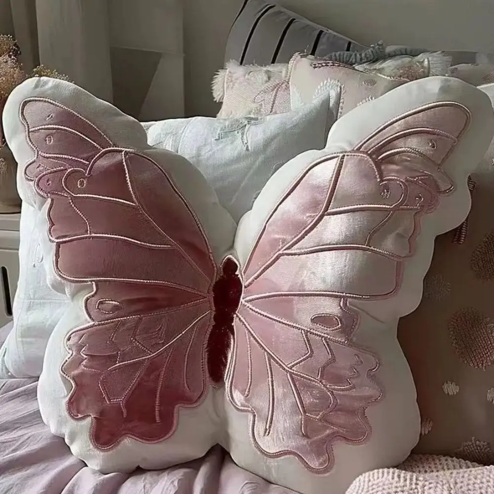 Plush Toys Butterfly Pillow Throwing Pad Short Plush Cushion Cute Girl Pink Toy for Bedroom Sofa Home Decoration Home Textile Cushion