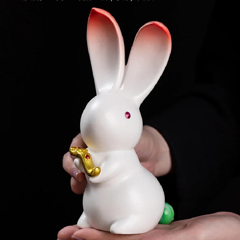 0030 Cute Handmade Ceramic Rabbit Desktop Decoration Room Decorations Mascot New Year Gift Birthday Gift Kiln Pottery