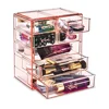 Cosmetic Organizer Set Acrylic Makeup Storage Bundle 7 Drawer Tower & 4 Drawer Jewlery Clear Pink Design Multipurpose 4