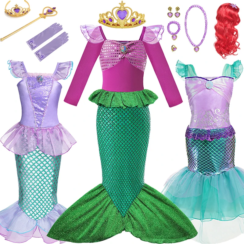 

Disney Mermaid Costumes Ariel Princess Dresses Summer Set Baby Girls Ariel Cosplay Costume For Carnival Birthday Party Clothings