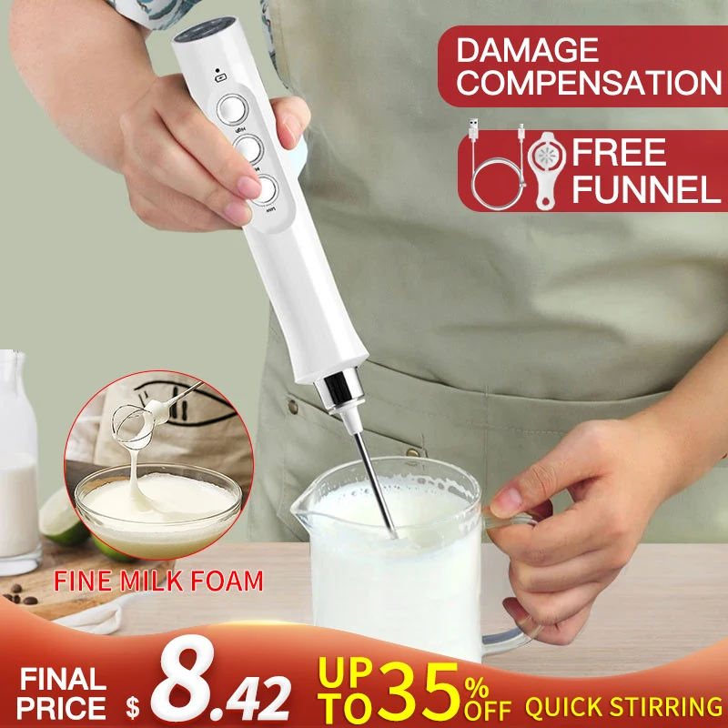 3 In 1 Modes Electric Handheld Milk Frother Blender Portable Rechargeable Foam Maker High Speed Drink Mixer Coffee Frothing Wand