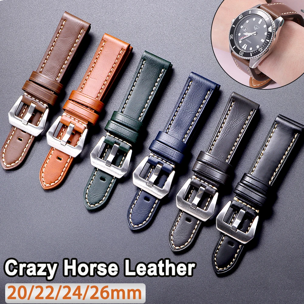Vintage Crazy Horse Leather Watchband Bracelet – Unisex Wristbelt in Various Sizes