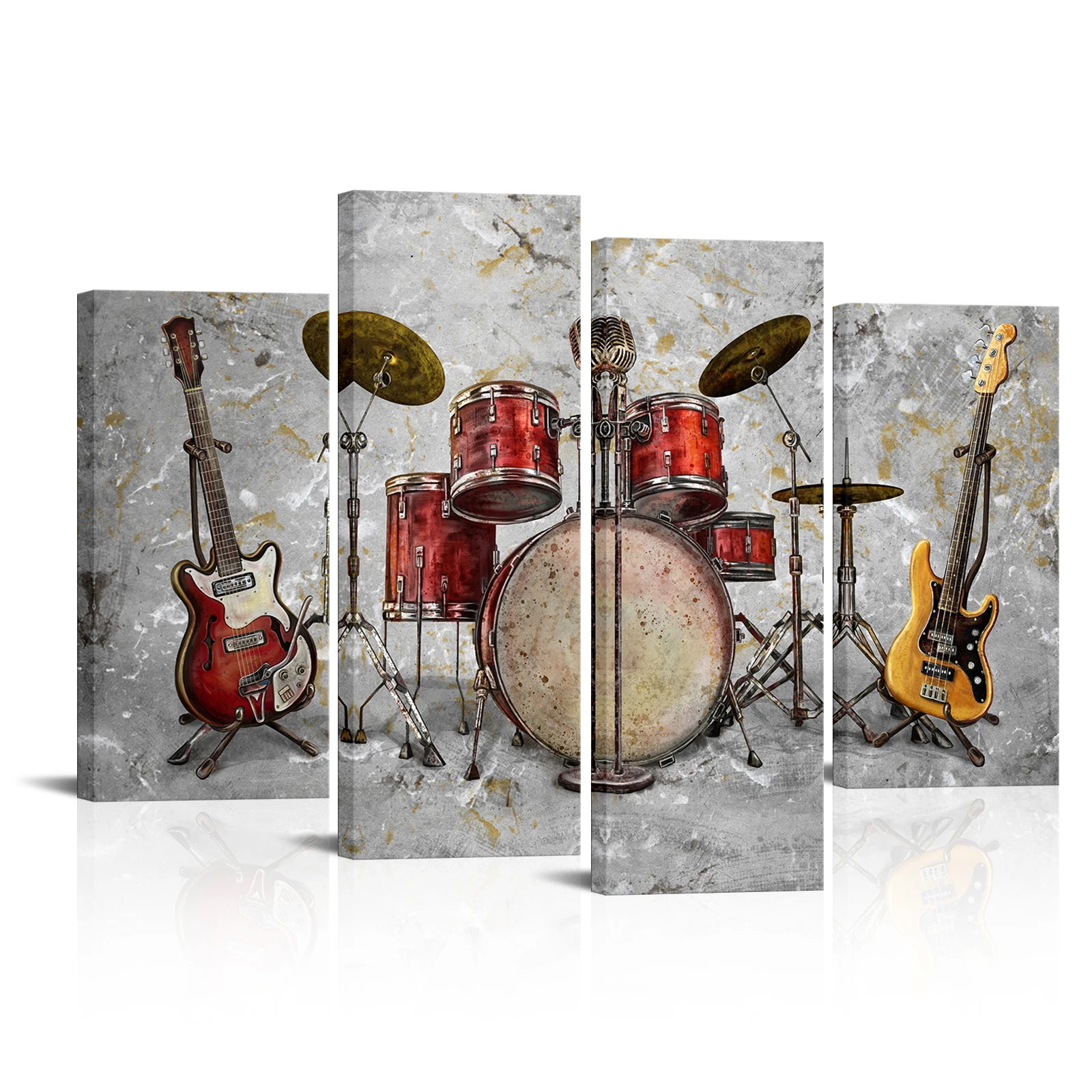 

4 Pieces Guitar Beth Drum Home Decor Poster Musical Instruments Print Canvas Painting Modern Style Picture Living Room Wall Art