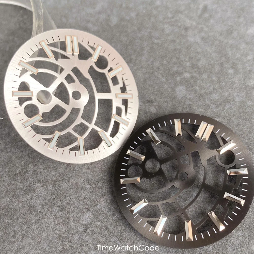 Skeleton Watch Dial with Metallic & Luminous Indices - 29mm