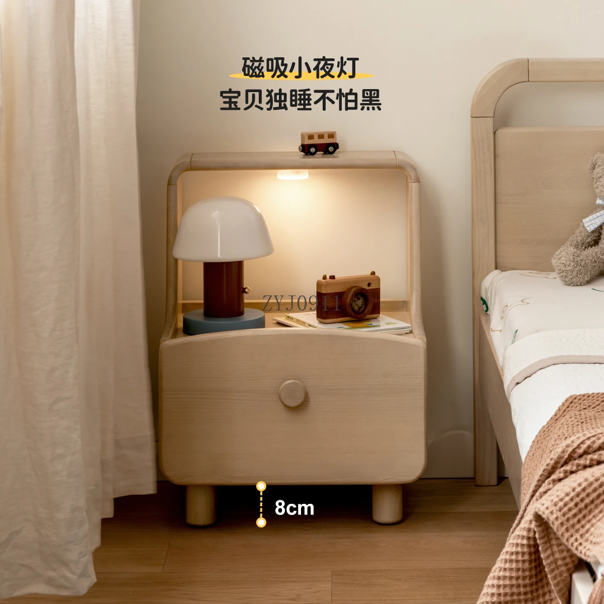 **Solid wood bedside table Simple birch storage cabinet Locker Children's small apartment