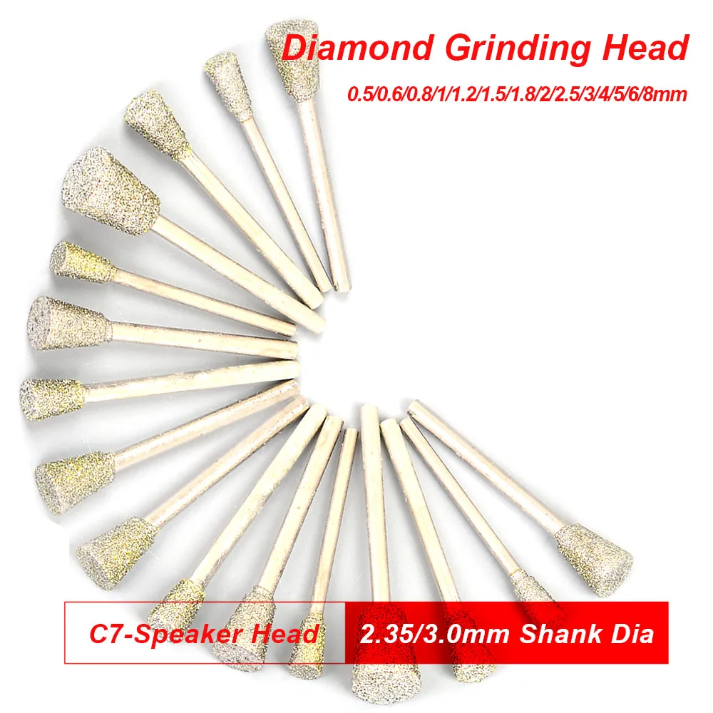10Pcs C7 플레어 다이아몬드 그라인딩 헤드 마운트 포인트 비트 Burr 연마 연마 도구 스톤 옥 필링 Carvinging 0.5-8mm