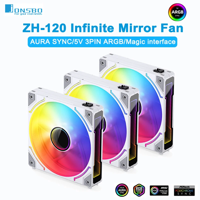 

JONSBO ZH-120 3in1 ARGB Case Fan Thousand Layer Mirror Light Effect 120mm Silent CPU Cooler Fan Reverse Fan