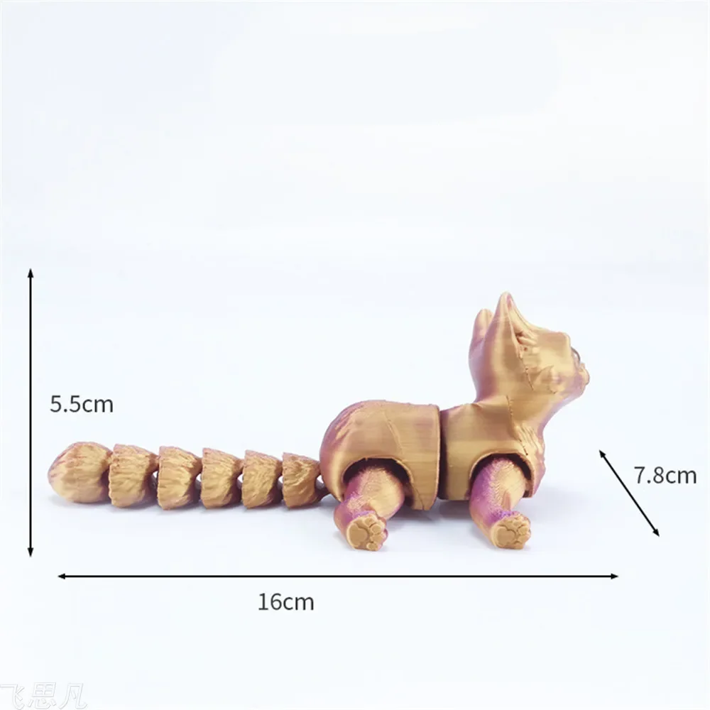 Cute 3D Printed Mini Cat Figure with Glittering Eyes - Movable Joint Room Decor & Kids Gift