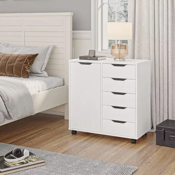 5-Drawer Chest With 1 Door Dresser for Bed Room Furniture Office Organization and Storage Chest of Drawers in the Bedroom Vanity 3