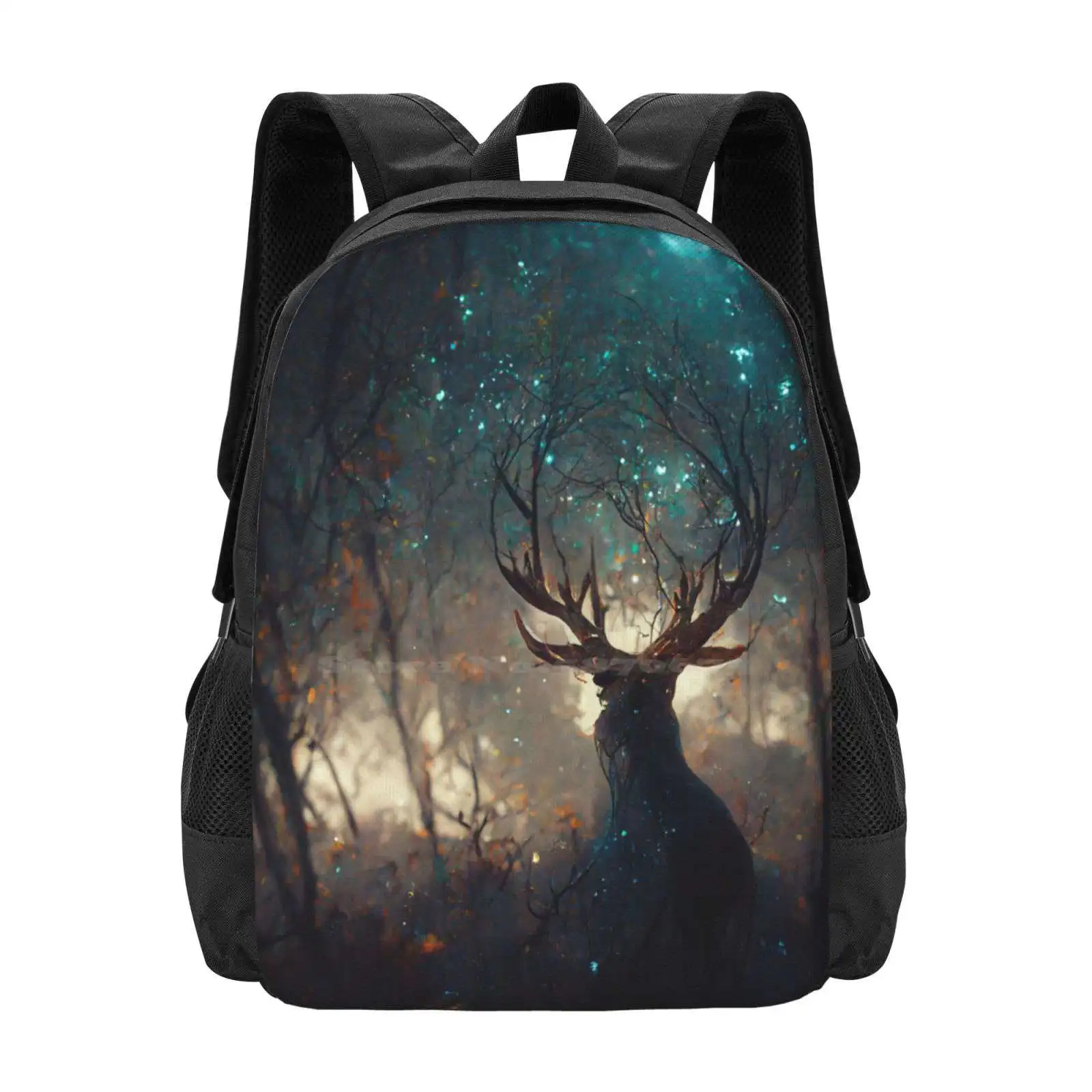 

Forest Deer School Bag Big Capacity Backpack Laptop Deer Mystical Magical Forest Tree Wood Leaves Animal Spell