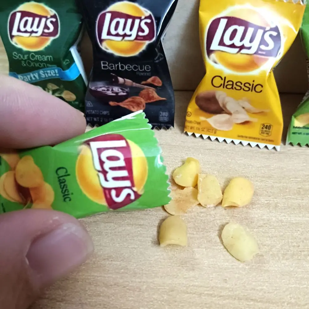 2 Bag with Chips 1/6 Scale Dollhouse Miniature Fried Chips Mini Pretend Food for Blyth Barbies BJD Doll House Toys Accessories 2