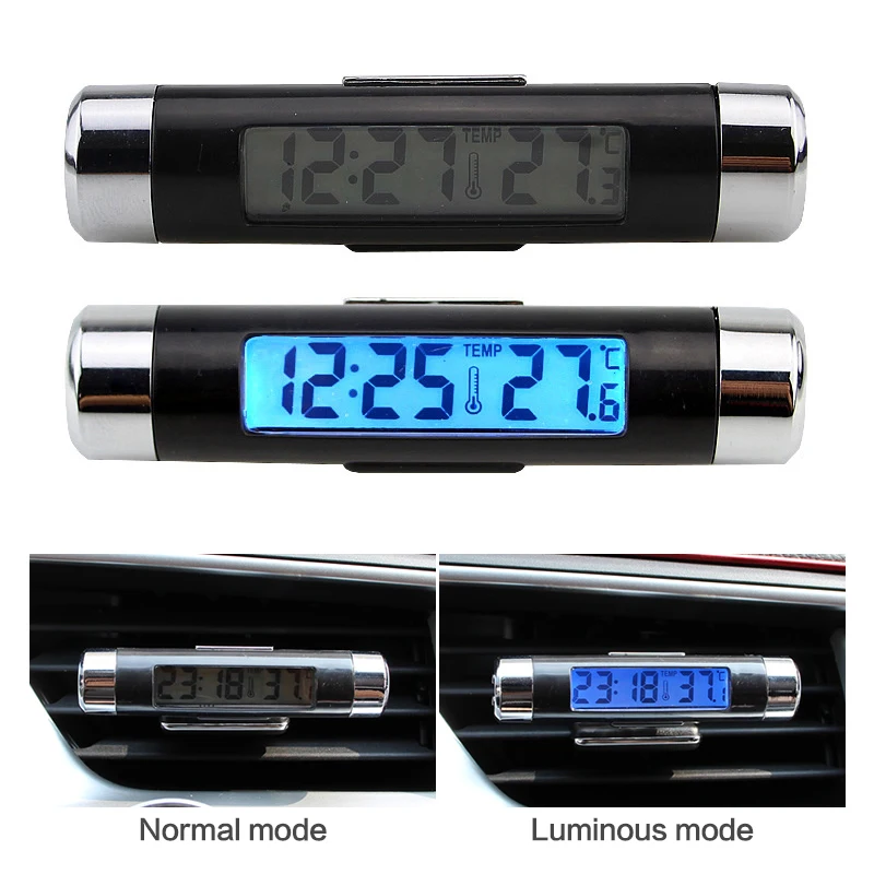 2 In 1 Vehicle Clock Thermometer Car Electronic Clock LCD Luminous Display Digital Watch Calendar Automotive Backlight Clocks Car Clock Car Voltmeter Thermometer Car Clock Thermometer