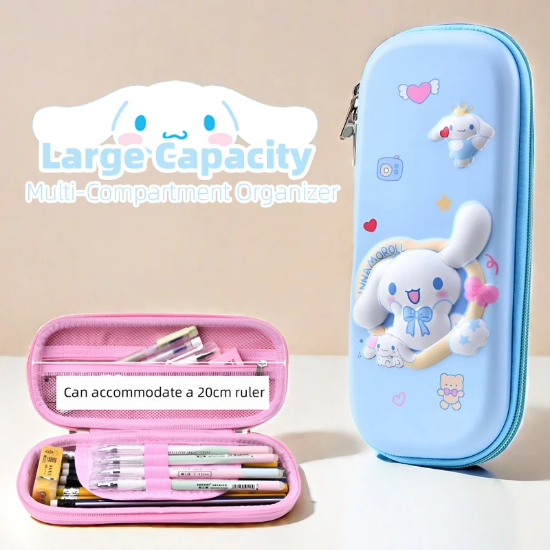Cinnamoroll & Kuromi 연필 케이스, 내구성이 뛰어난 PU 소재, 입체 대용량 문구 상자 방수 낙하 방지 펜 케이스