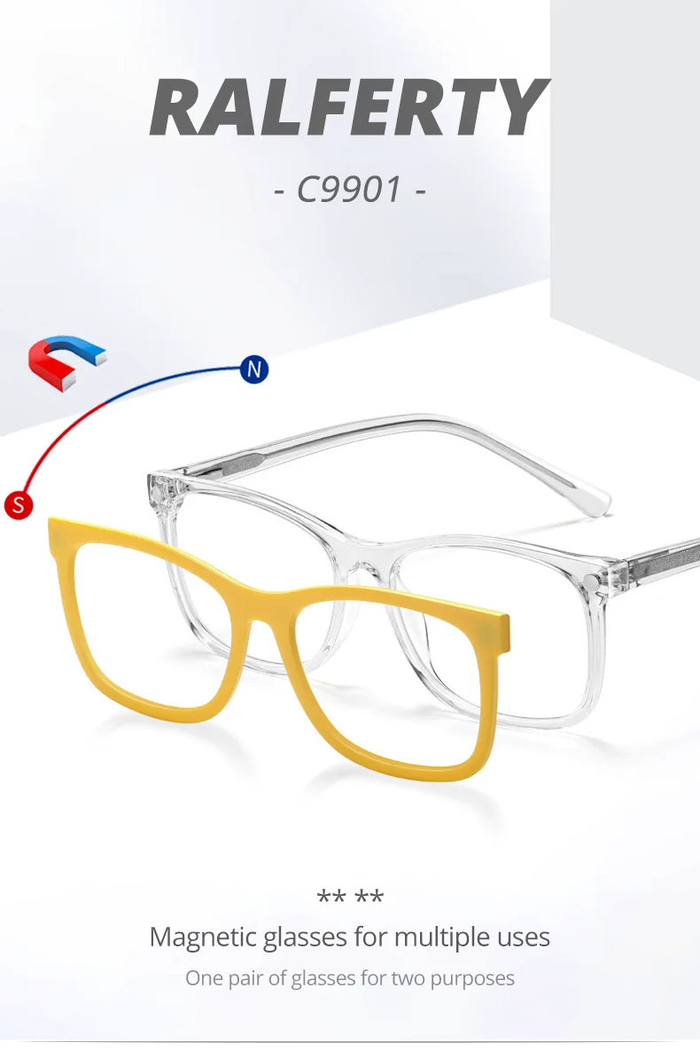 6-in-1 Dekorativer Mehrfarbiger Magnetischer Brillenrahmen TR90 Clip-on Sonnenbrille Polarisiert Damen Katzenaugen Klarer Optischer Rahmen – Detail 1