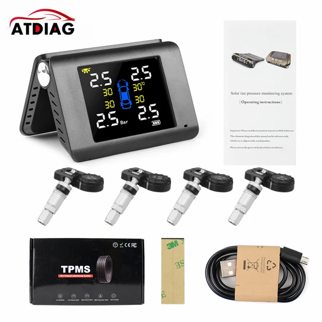 Système de surveillance TPMS de la pression des pneus de voiture, à énergie  solaire, affichage numérique TMPS LCD, USB, alarme de sécurité automatique,  capteur de pression des pneus - AliExpress