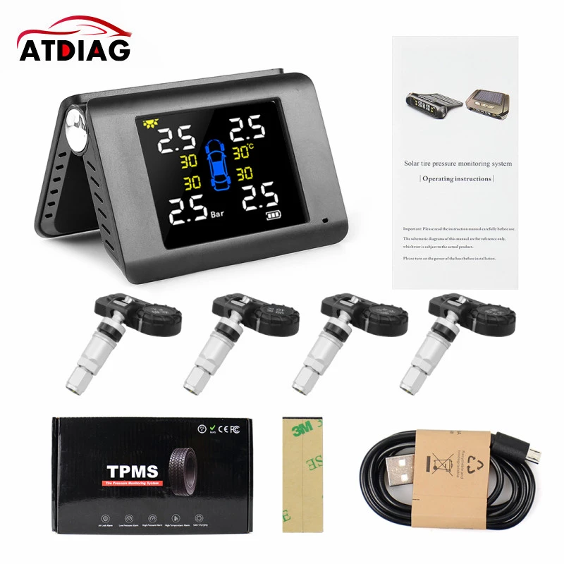 Foldable Car TPMS Tire Pressure Monitoring System LCD Display Solar Power Digital TMPS Auto Security Alarm Tire Pressure Sensor car parking sensor