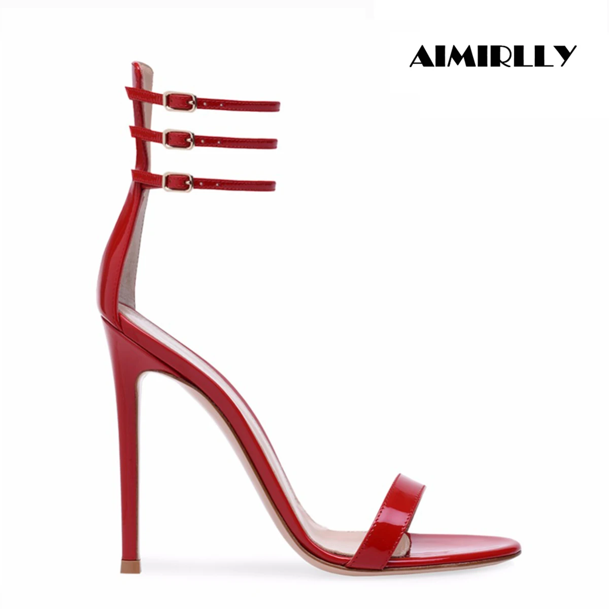 

Fashion Women‘s Sandals peep toe High Heels Shoes Stiletto 3-Straps Cover Heel Ladies Wedding Party Outfit Heel Red