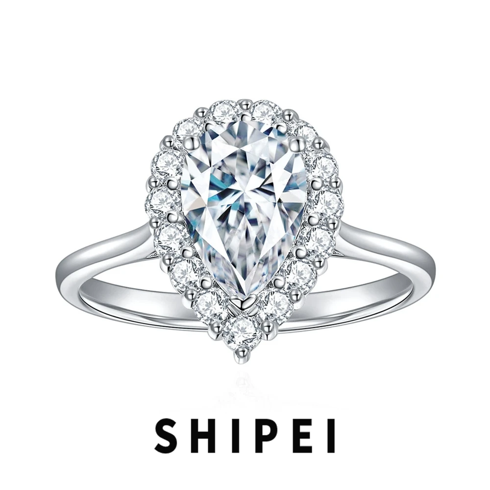 

SHIPEI 6*9 MM Pear 3EX D Moissanite Diamond Ring Jewelry Wedding Engagement Sparkling 100% 925 Sterling Silver Anniversary Gift