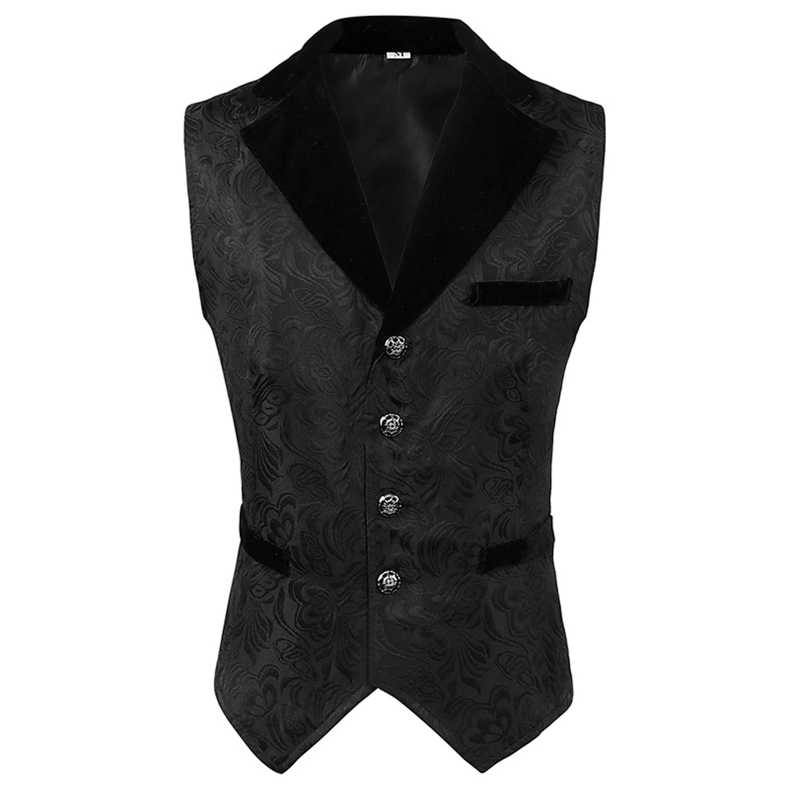 Men's Steampunk Gothic Sleeveless Waistcoat Vintage Medieval Black Floral Jacquard Single Breasted Mens Suit Vests Party Cosplay 2