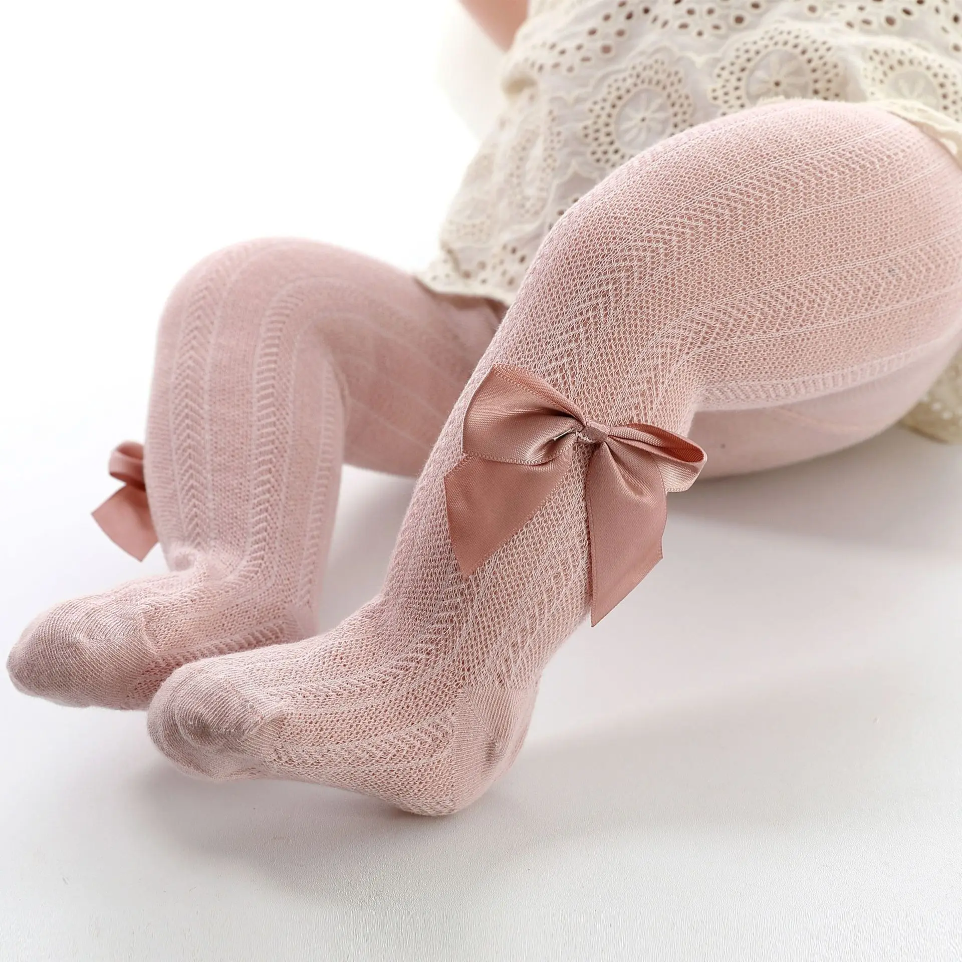 0-4T 2023 New Spring Autumn Cotton Newborn Baby Girls Tights Bow Infant Tights for Girls Hollow Out Children's Pantyhose