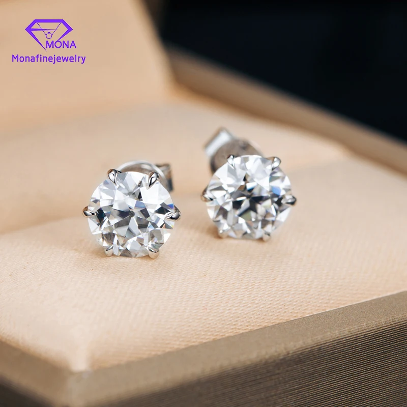 High Grade Luxury 1Carat 10K White Gold Moissanite Diamond 6.5mm Round OEC EarringsStud Destiny Jewellery Birthday Gift Jewelry