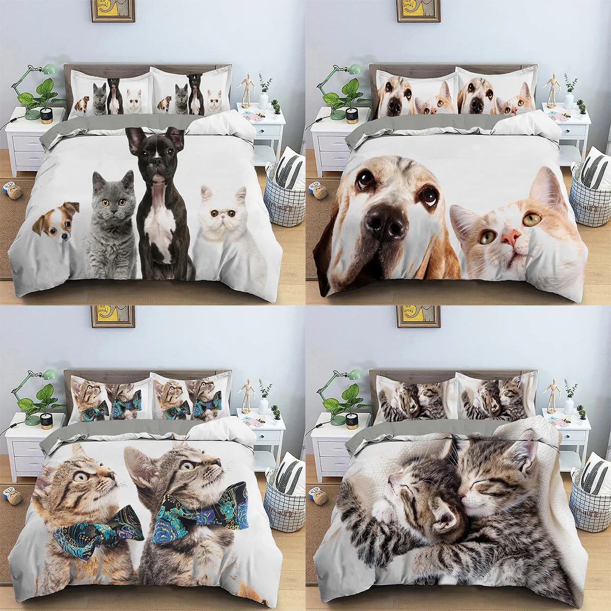 

Lovely Cat Microfiber Bedding Set Duvet Cover Adult Bedclothes Covers Comforter Sets Pillowcase Queen 180X210 Soft