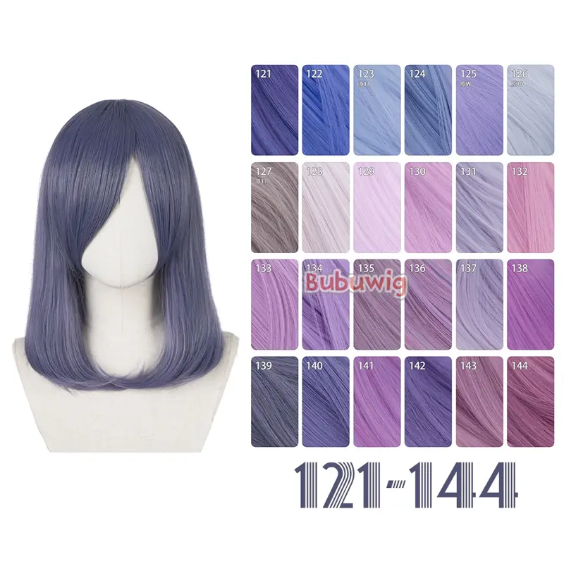 Bubuwig Synthetic Hair Over 100 Colors Fashion Classic 40cm Long Straight Anime Cosplay Wigs Pure Color Black Wig Heat Resistant - Image 21