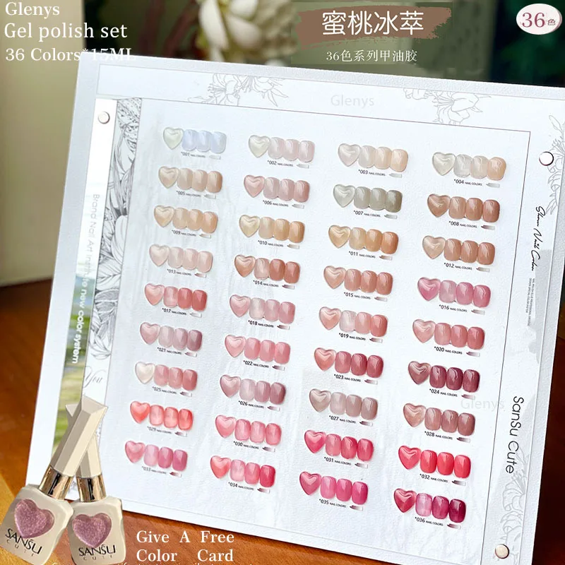 

Glenys 36 color peach ice extract nail polish tape color card semi permanent immersion gel UV LED varnish gel nail art set