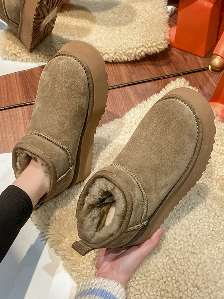 

Брендовые женские ботинки, Женские Австралийские зимние ботинки с круглым носком на плоской подошве, модная женская кожаная обувь на среднем каблуке, 2023