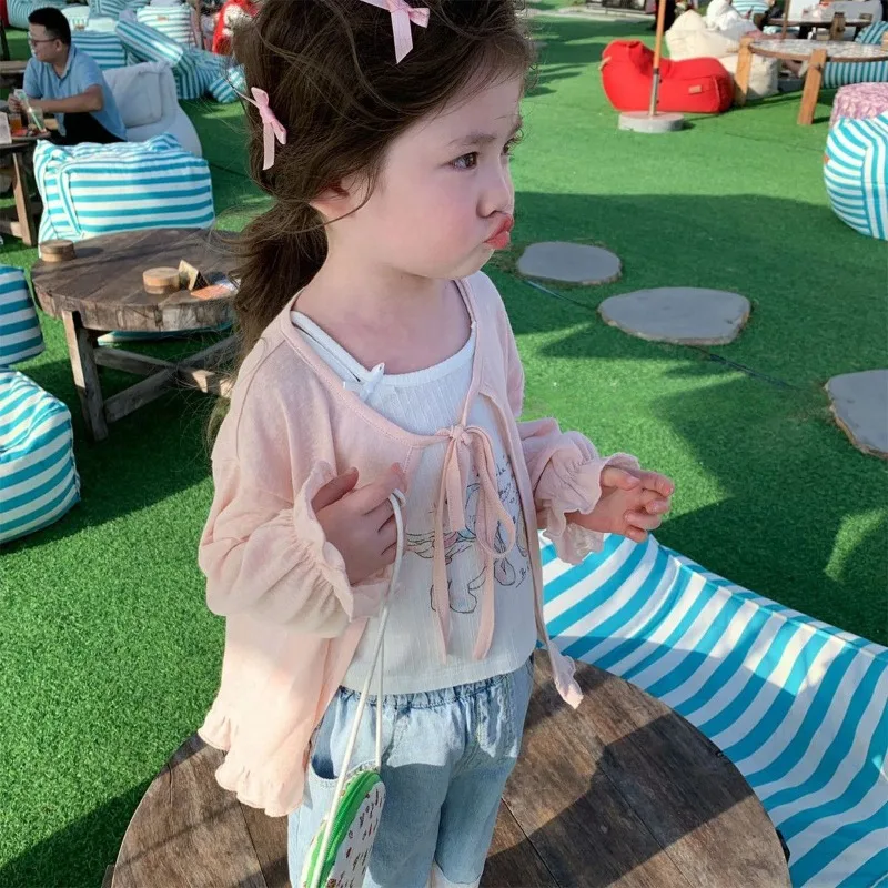Girls Summer Thin Cardigan Jacket Breathable Outdoor Children Sun Protection Suit Coats Solid Baby Kids Air-conditioned Clothing - 6