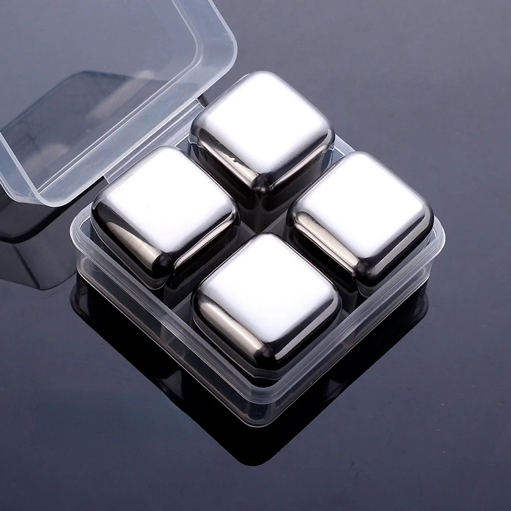 1/4/8 Pcs Stainless Steel Ice Cubes Set Reusable Chilling Stones for Whiskey Wine Wine Cooling Cube Chilling Rock Party Bar Tool