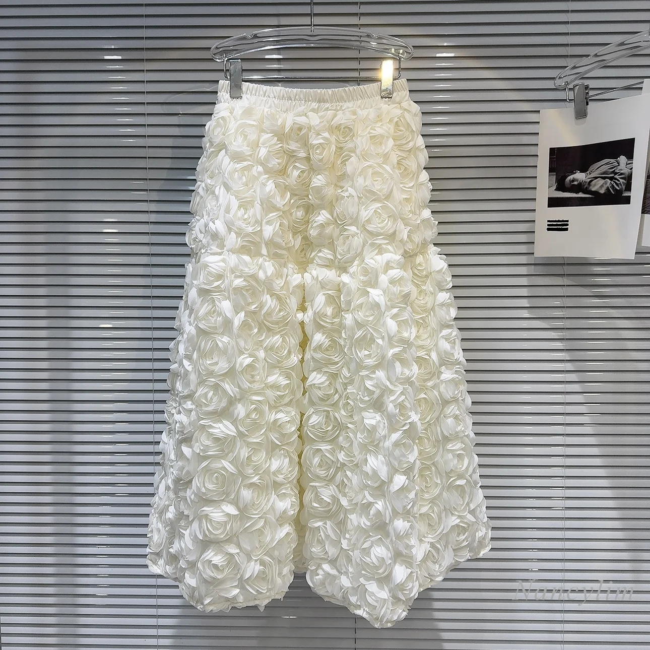 2024 Summer New Elegant Sweet Lady Three-Dimensional Chiffon Flower Midi Skirt A- Line Skirt for Women