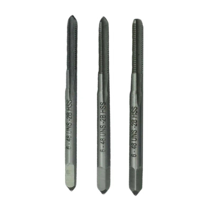 

3 Pcs Taps 6-48 UNS 3 Flute HSS Tap Kit High Speed Steel Taper Plug Bottom Cone Metalworking Tool Professional Hand Tools