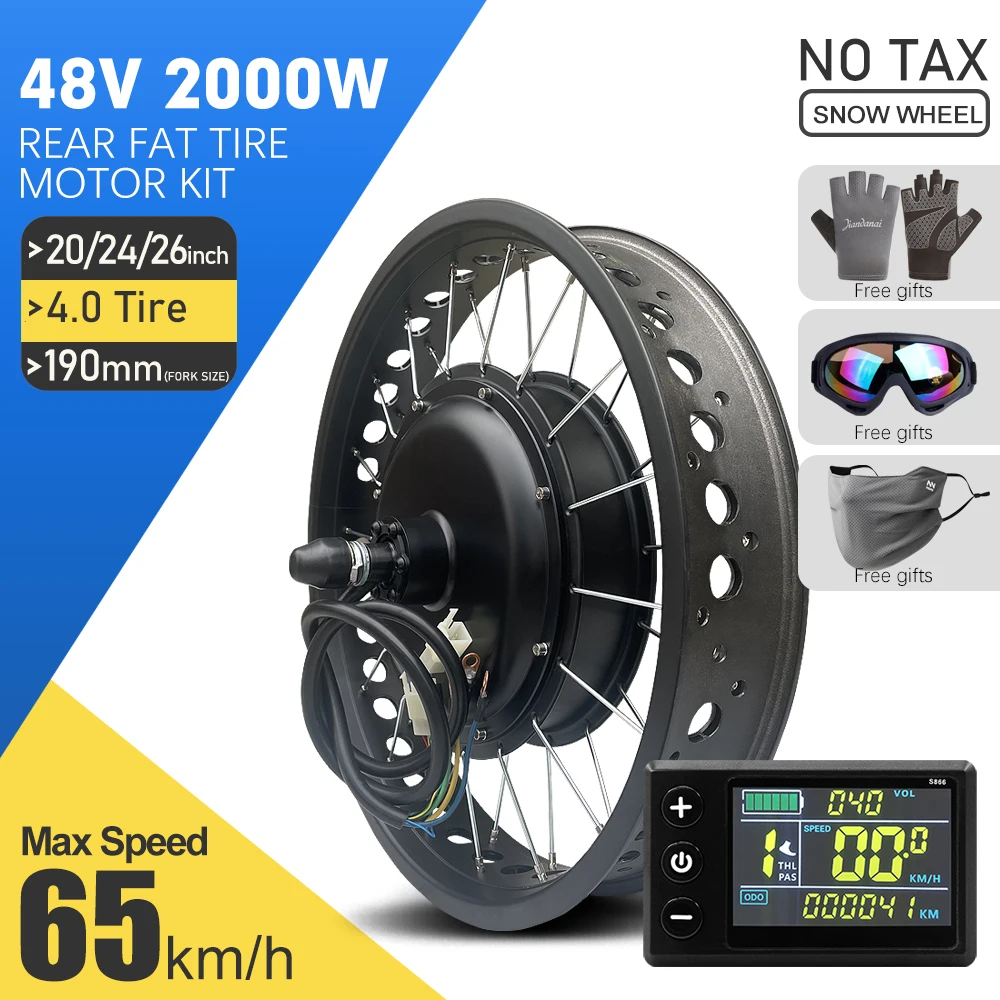 48V 2000W Electric Bike Conversion Kit 20 24 26inch 4.0 Tyre Rear Wheel Hub Motor Dropout 190mm For ebike Fat Tire Motor Kit