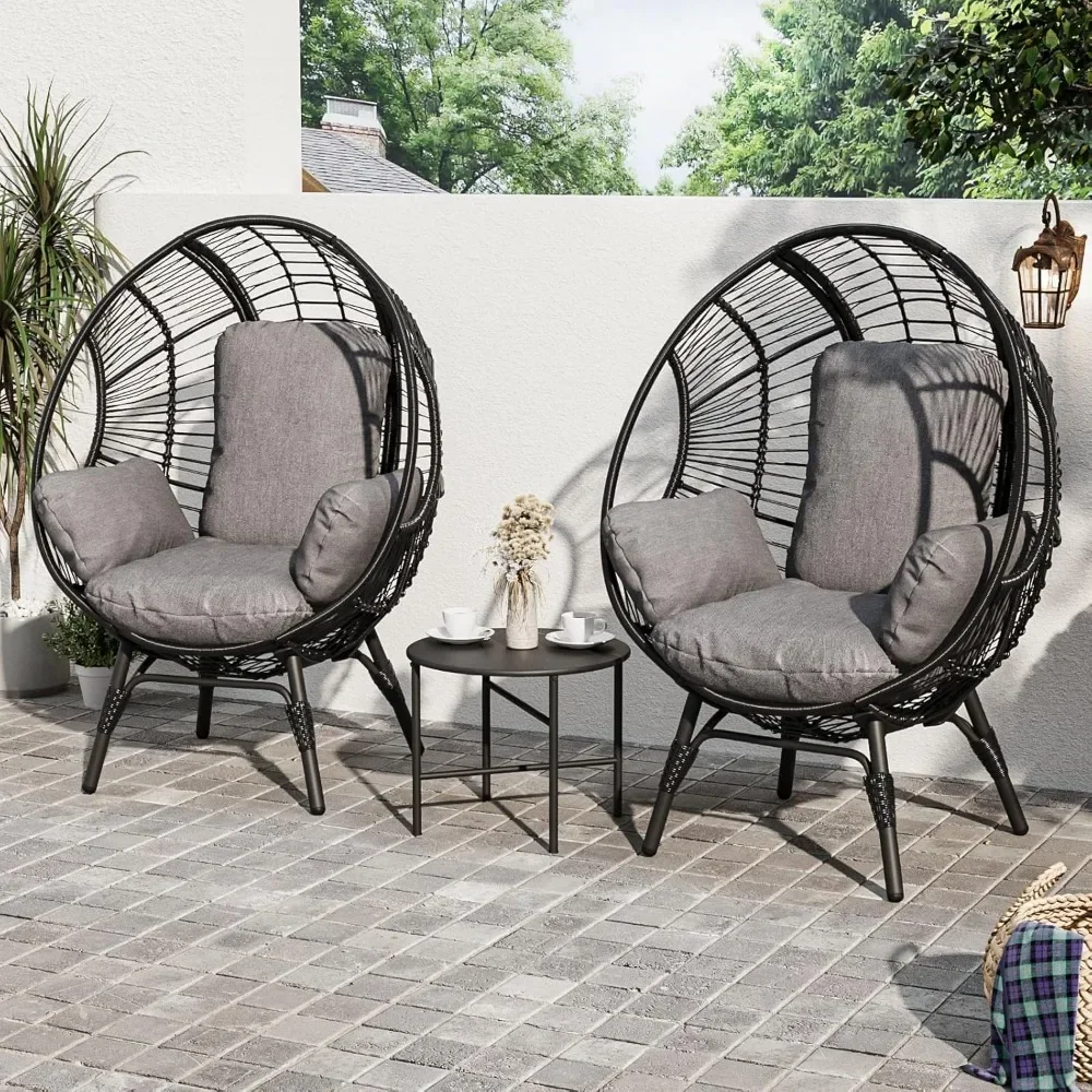 Outdoor Egg Chair Wicker Oversized Egg Basket Chair with Stand Lounger Chairs with Cushion Capacity for Patio Garden Backyard 6