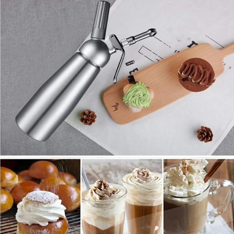 500/1000ml Pure Aluminum Cream Gun Chantilly Siphon Whipped Cream Dispenser Foaming Gun Kitchen Accessories Tools +Nozzle