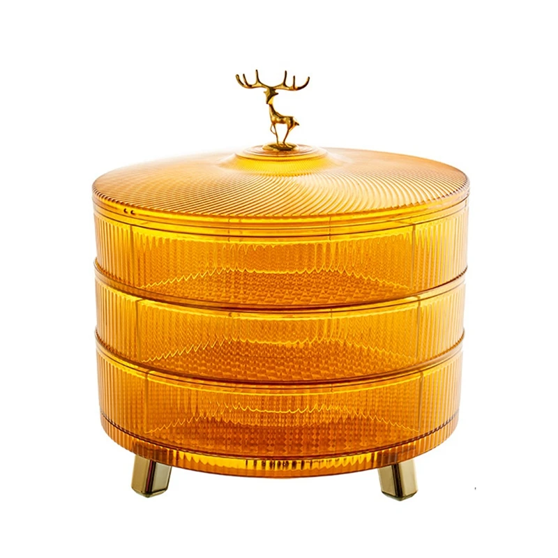 

1 PCS Three-Layer Rotating Light High-Grade Bowl Home Melon Seeds Dried Storage Box Orange